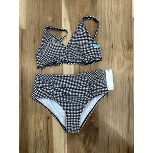 NWT Draper James Gingham Seersucker Blue and White Bikini Set Size Small